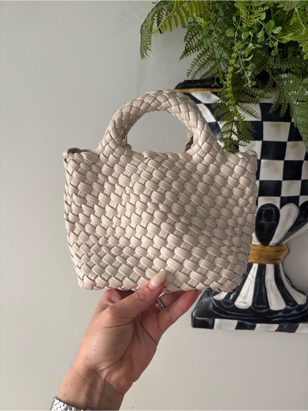 Woven Mini Tote Bag - Cream